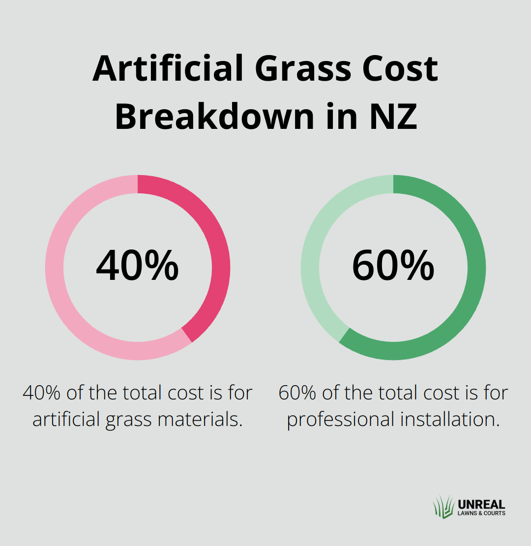 Chart showing the cost breakdown of artificial grass installation in New Zealand: 40% for materials and 60% for installation.
