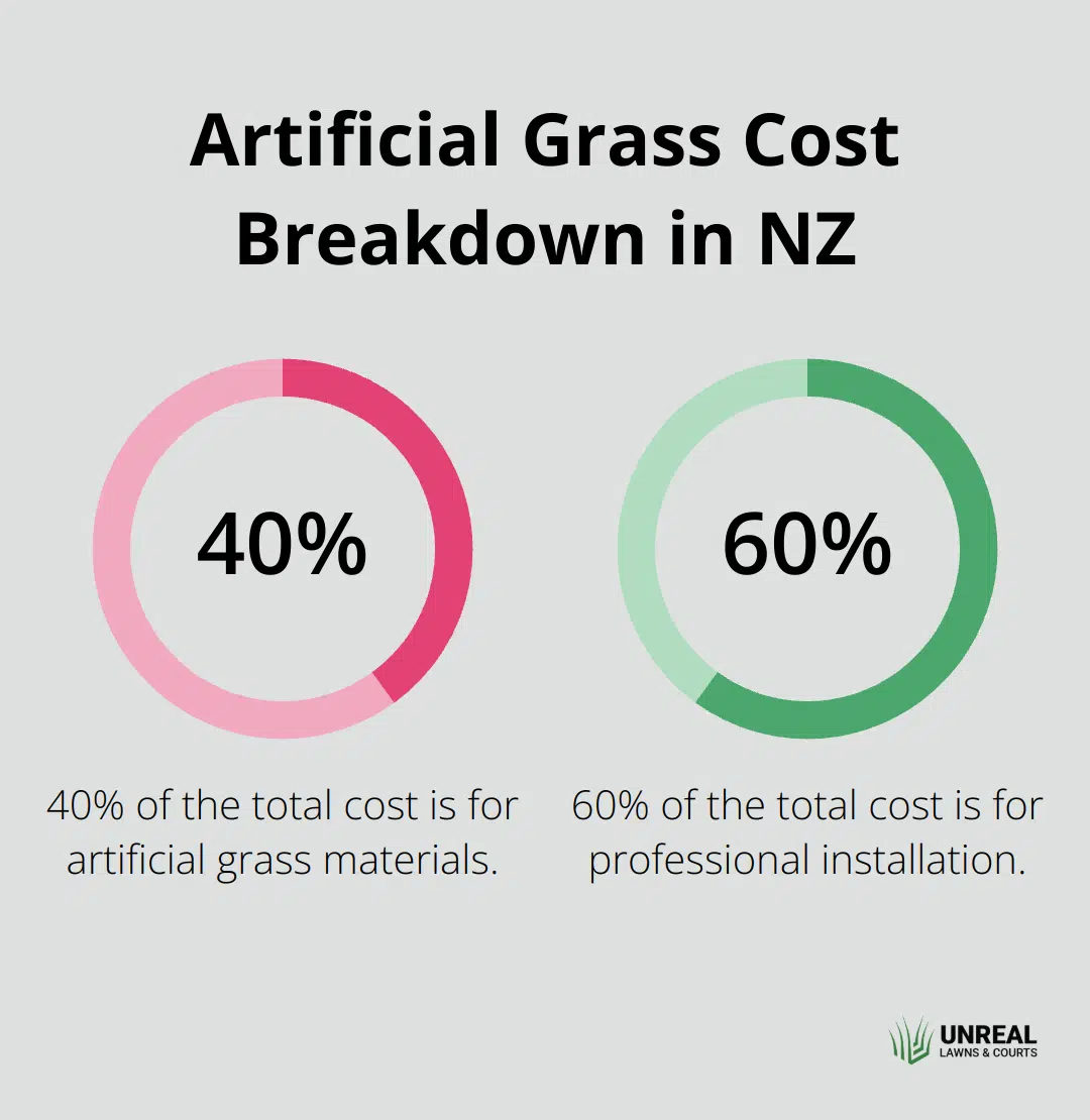 Chart showing the cost breakdown of artificial grass installation in New Zealand: 40% for materials and 60% for installation.