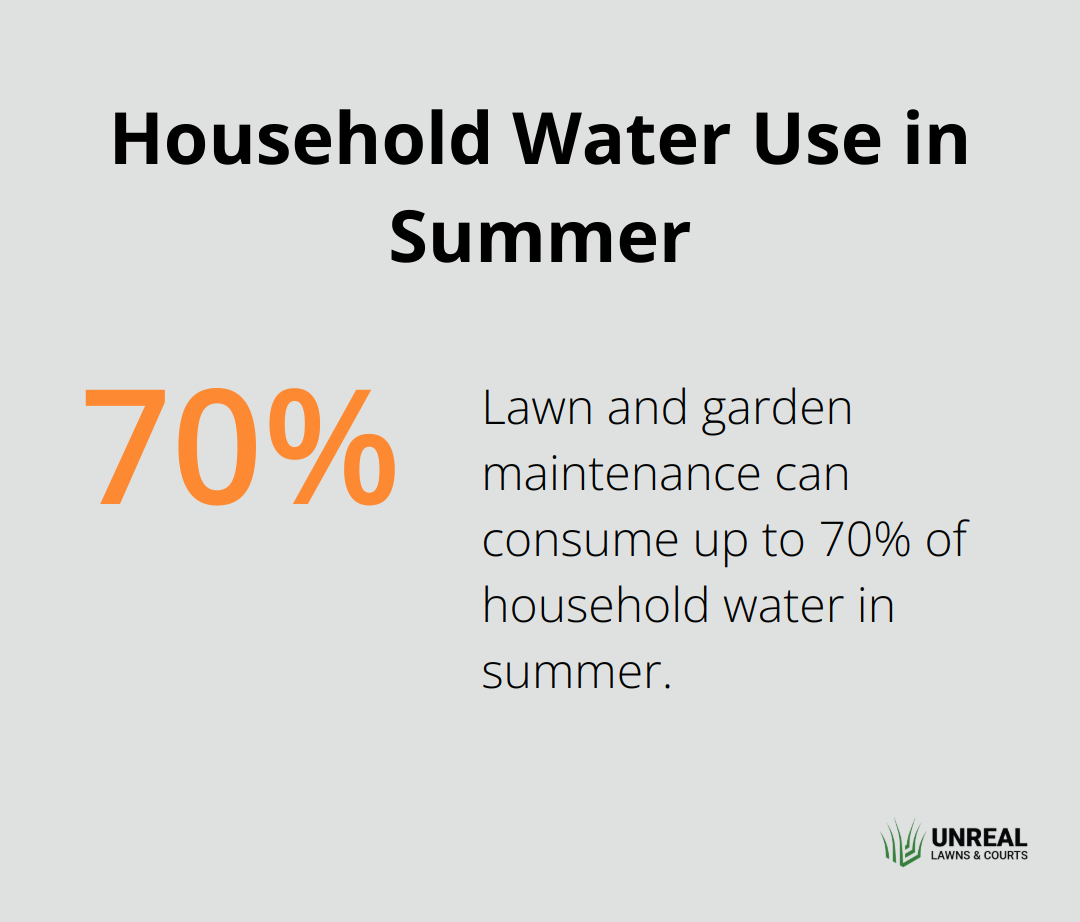 Pie chart showing that lawn and garden maintenance accounts for up to 70% of household water use during summer months. - eco-friendly lawn