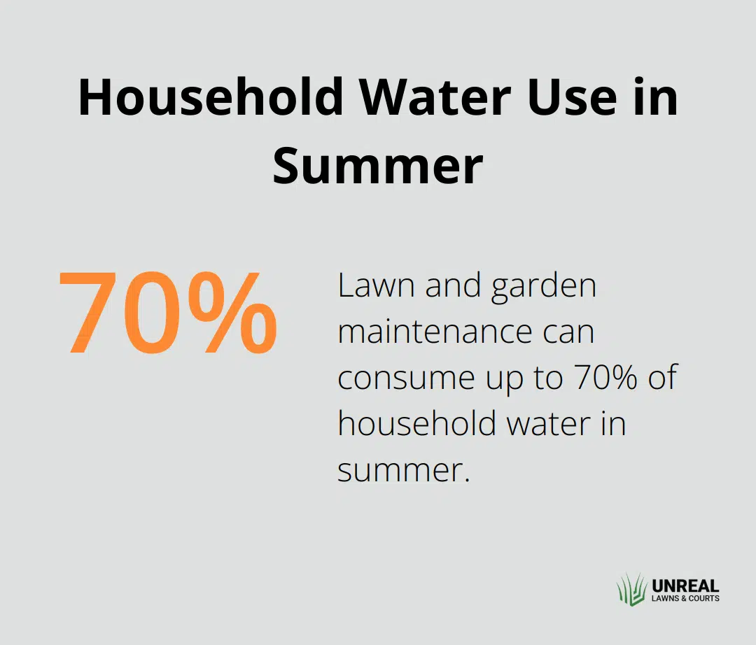 Pie chart showing that lawn and garden maintenance accounts for up to 70% of household water use during summer months. - eco-friendly lawn