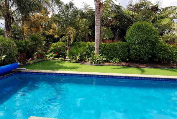 Putting Green Behind A Pool
