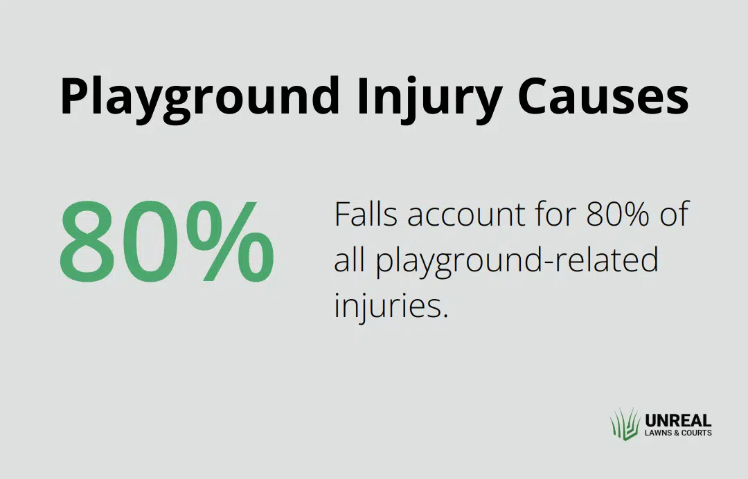 Pie chart showing that 80% of playground-related injuries are due to falls - turf shock absorption